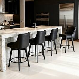 Dyonery - Counter Height Bar Stools Set of 4, Modern Swivel Barstools with Back and Wood Legs,26" H Kitchen Counter Stools - Black