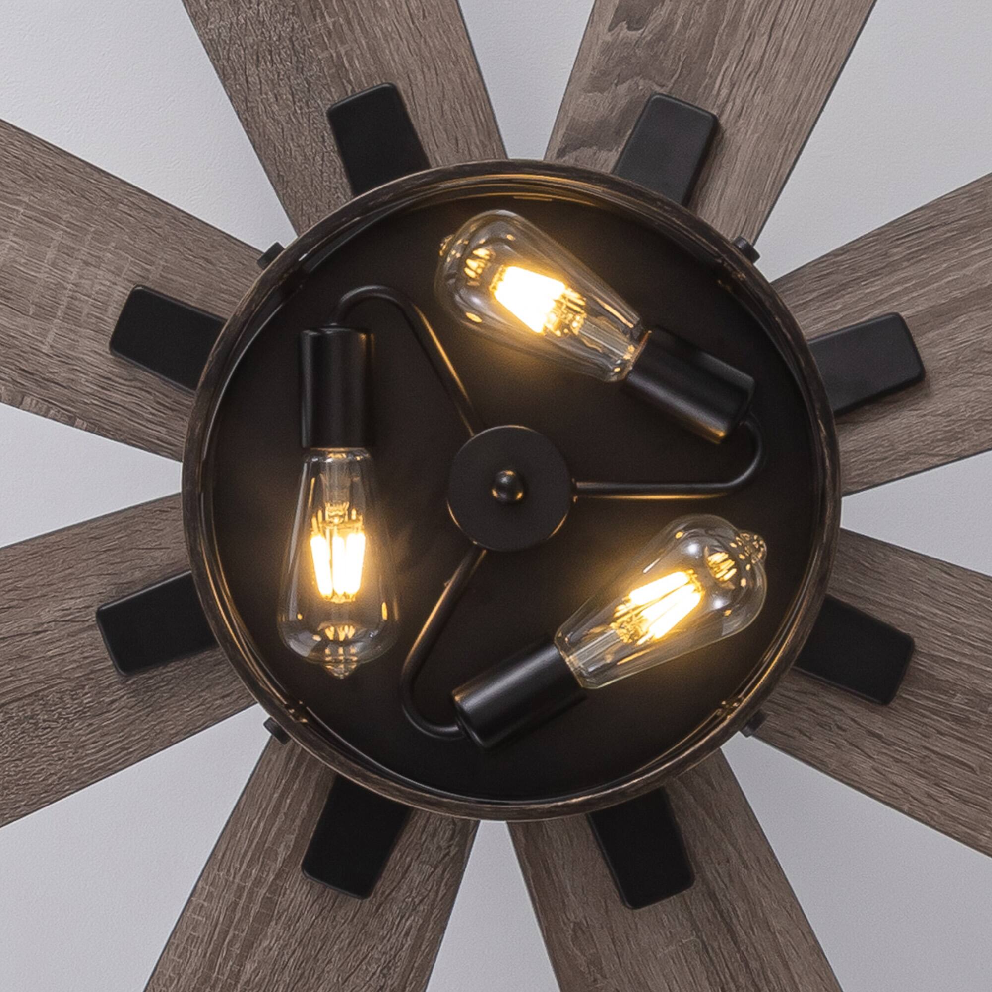 Alt View 5. Siljoy - 72-Inch Industrial Caged Ceiling Fan with Light - 8 Weathered Gray Blades, Reversible Motor & Adjustable Downrod Mount.