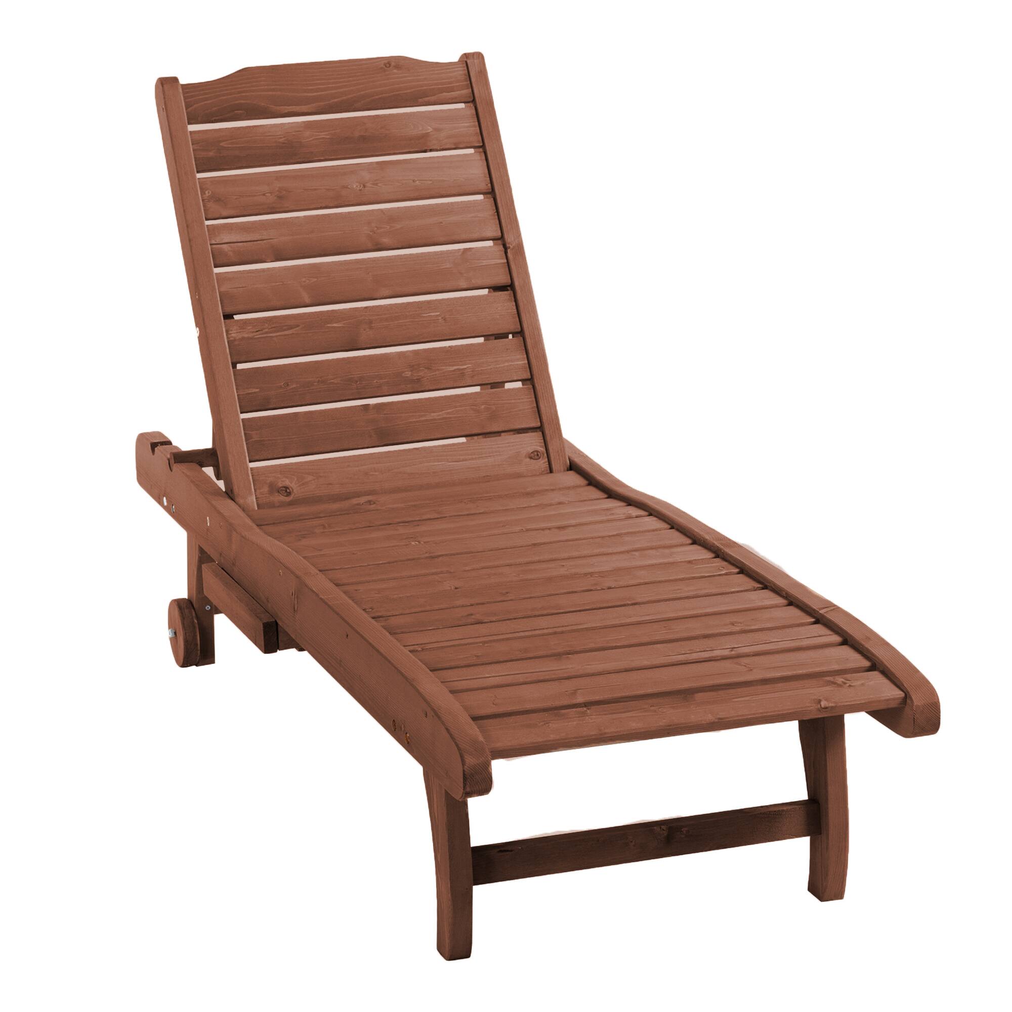 Front. Outsunny - Lounge Chair Outdoor Wooden Pool Lounge Chair with 3-level Adjustable Backrest - Brown Red.