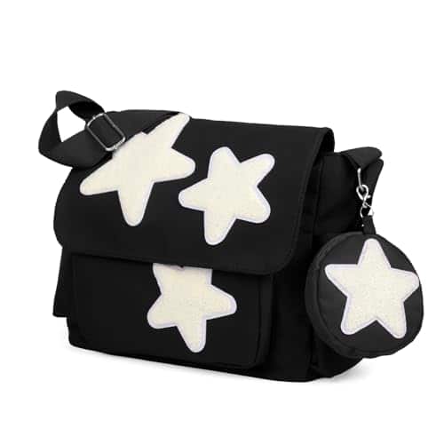 Vulpecula Spade - Messenger Bag,Canvas Messenger Bag with Star Purse,Crossbody Bag for Women - Black
