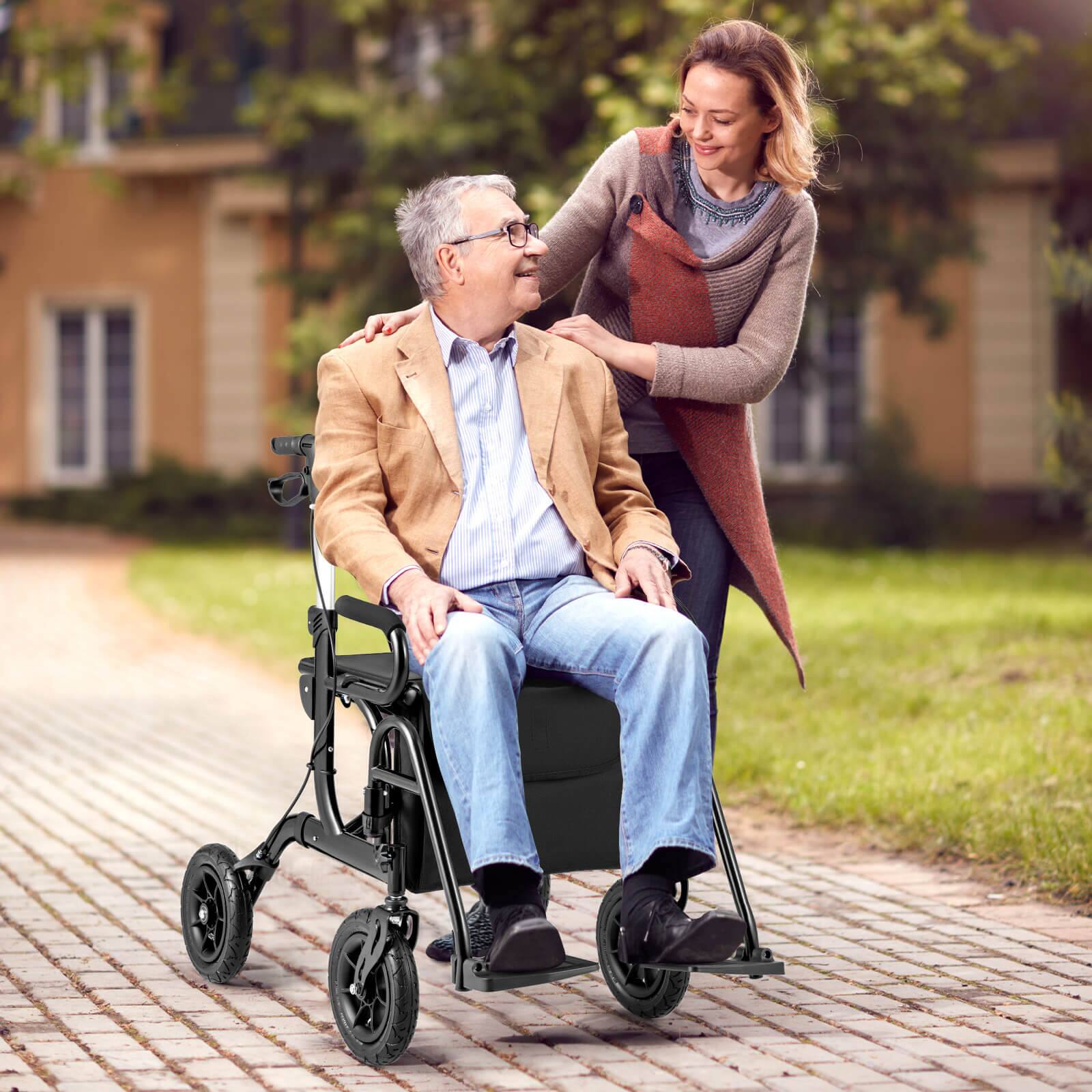 Alt View 1. Costway - Costway 2-in-1 Rollator Walker for Seniors with Seat 9" Pneumatic Tires for All Terrain Black - Black.