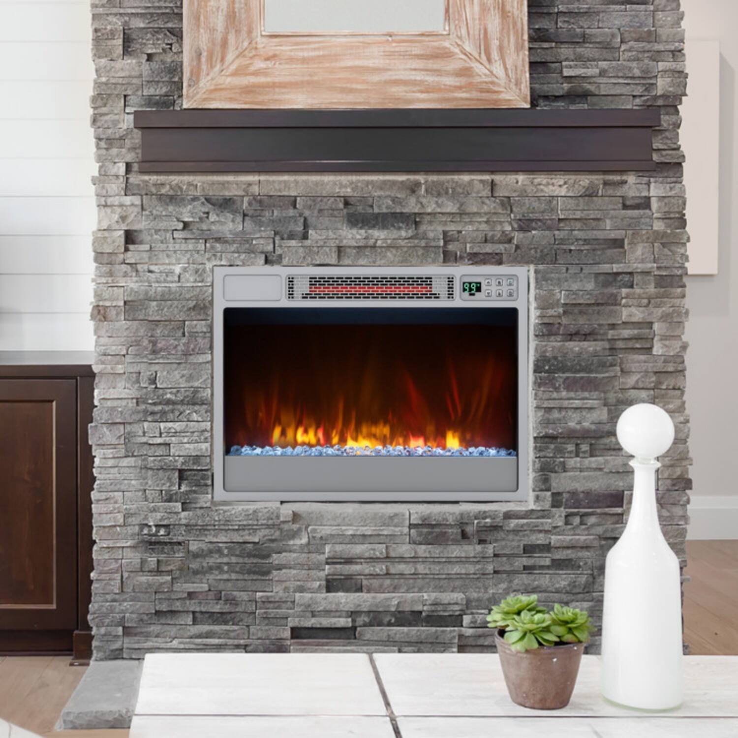 Alt View 4. LUCKY ONE - 23 Inch Recessed Electric Fireplace Insert with 6 Flame Modes & 1000 Sq Ft Heating - Sliver.