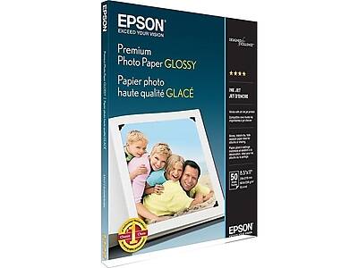 EPSON  
EXCEED YOUR VISION  

Premium Photo Paper GLOSSY  
Papier photo haute qualité GLACÉ  

50 sheets  
8.5" x 11"  

EPSON