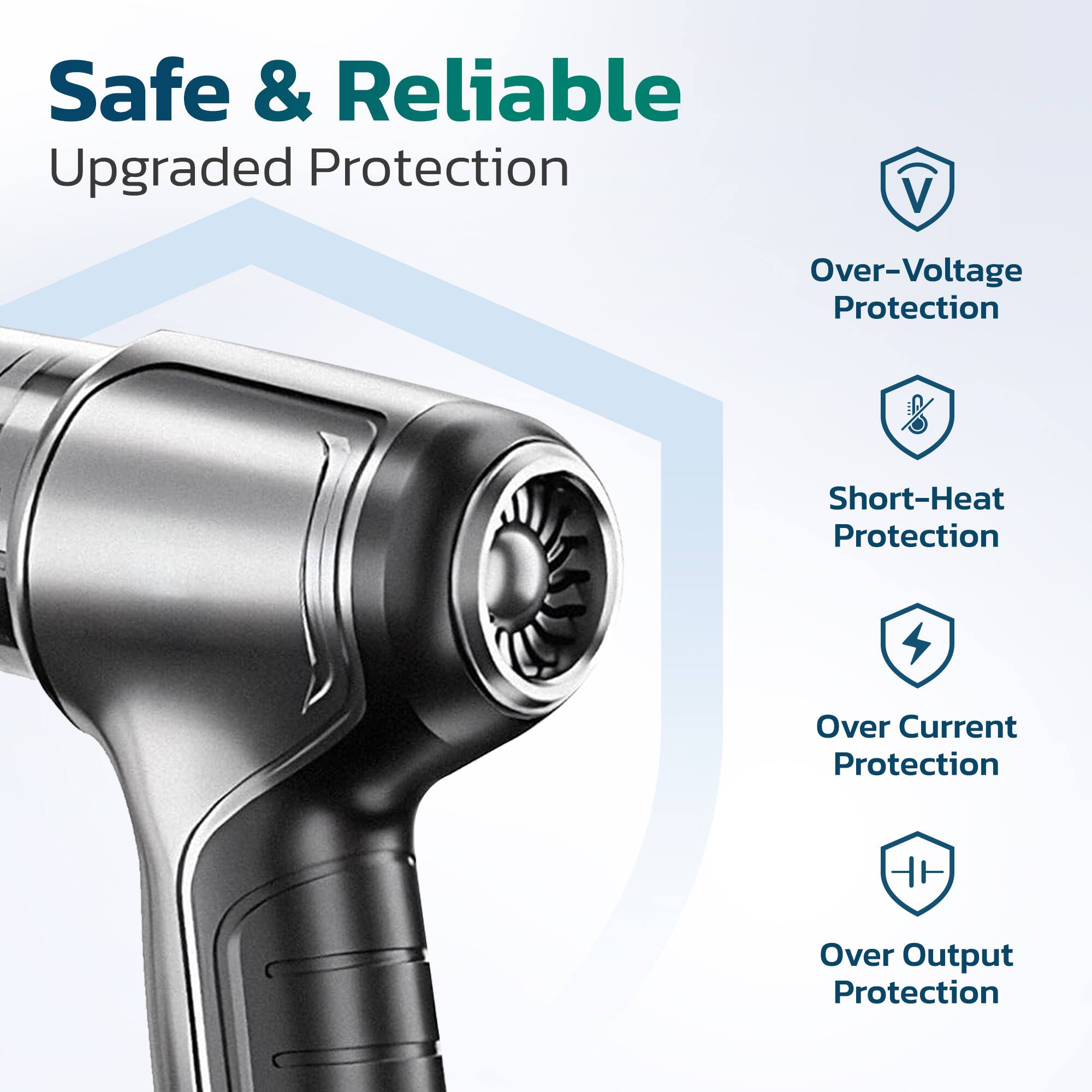 Safe & Reliable Upgraded Protection

V Over-Voltage Protection
Short-Heat Protection
Over Current Protection
Over Output Protection