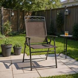 Kadyn - Set of 4 Patio Folding Sling Chairs Steel Camping Deck, Outdoor Dining Chair for Outside Patio-Black - Brown