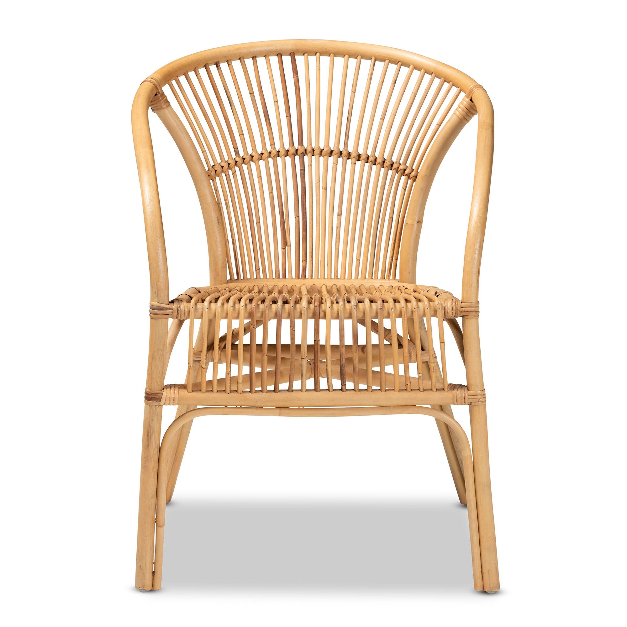 Angle. bali & pari - Murai Modern Bohemian Rattan Dining Chair - Natural Brown.