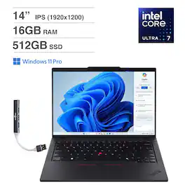 Lenovo - ThinkPad T14 Laptop 14.0 WUXGA (Intel Ultra 7-255U, 16GB DDR5, 512GB PCIe SSD, Win 11 Pro) w/USB Hub - Black