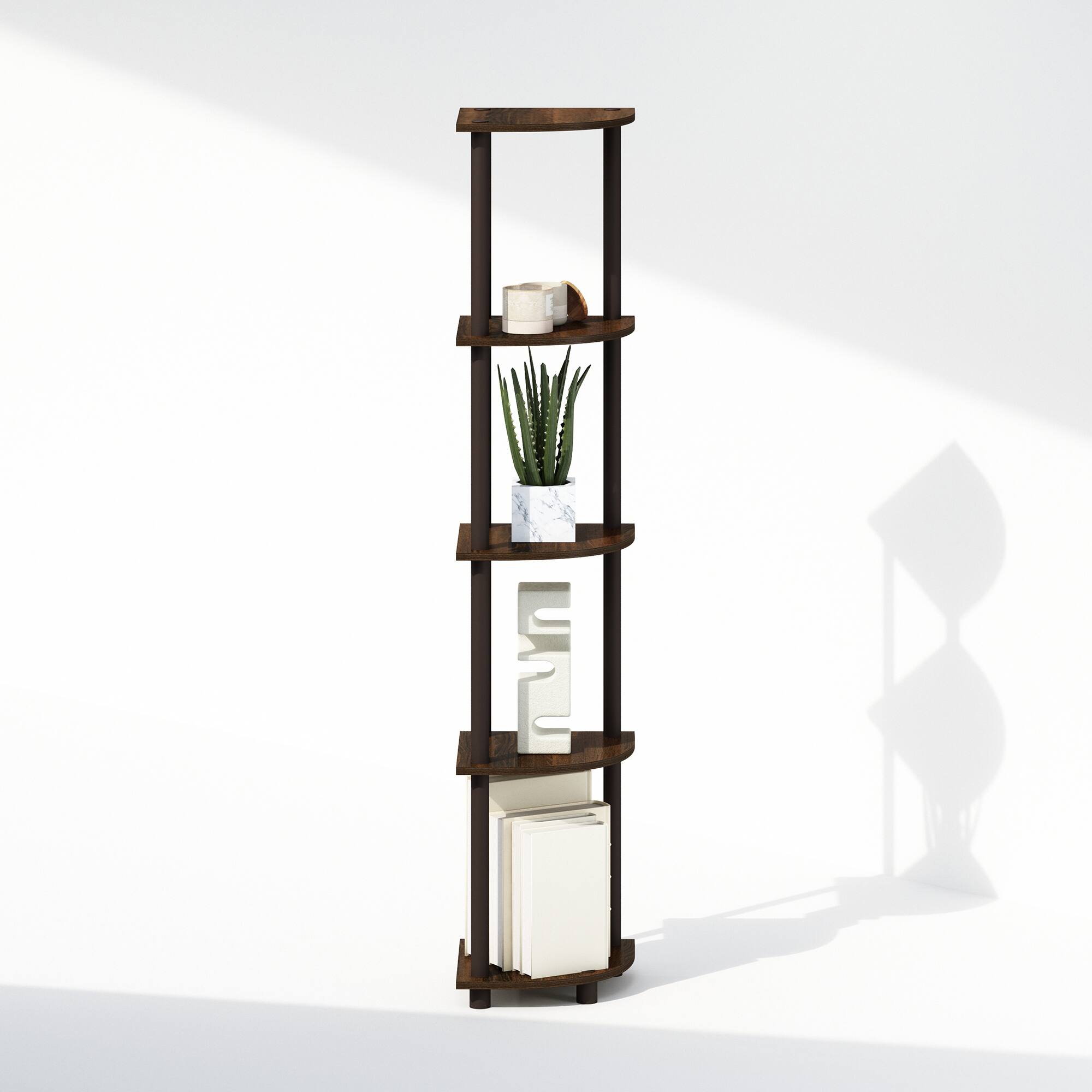 Alt View 4. Furinno - Turn-N-Tube 5 Tier Multipurpose Corner Display Rack Shelving Unit, Walnut/Brown - Walnut/Brown.