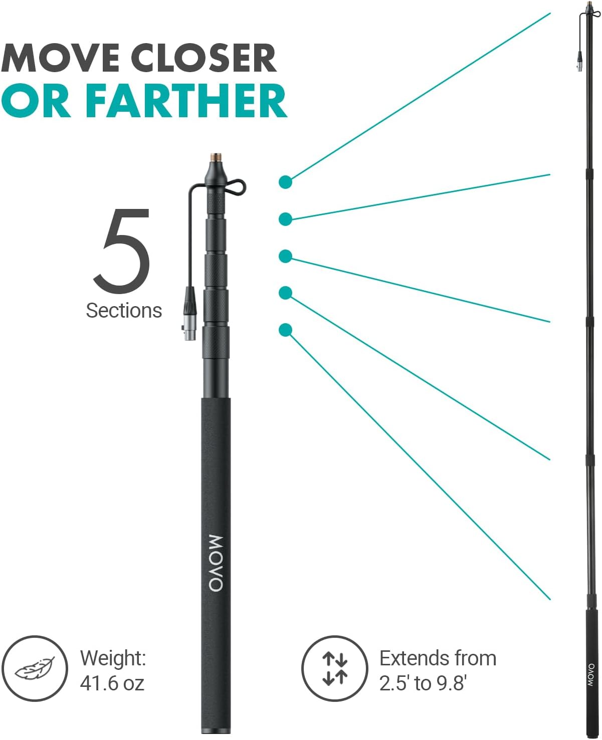 MOVE CLOSER OR FARTHER

5 Sections

Weight: 41.6 oz

Extends from 2.5' to 9.8'