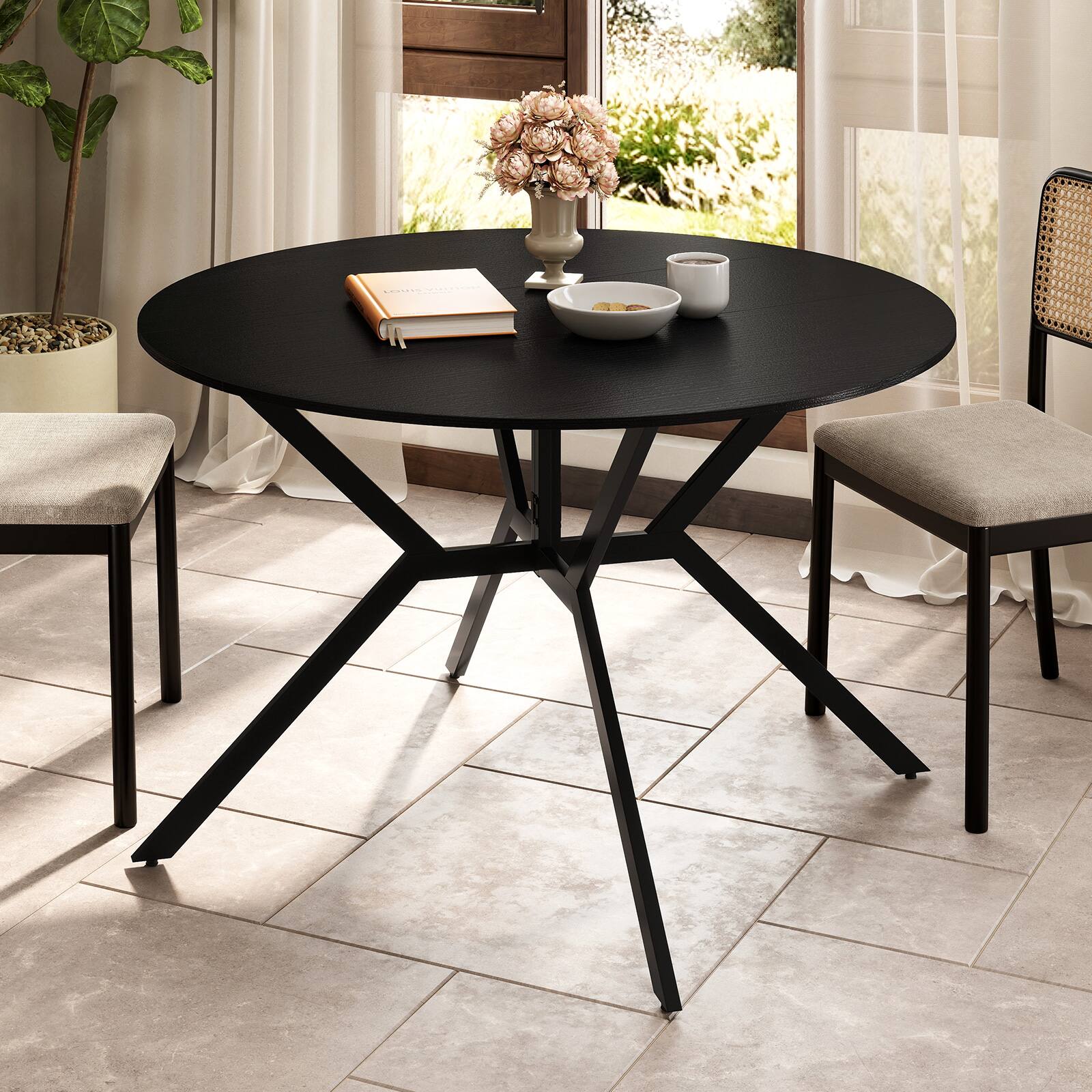 Alt View 1. Gymax - Gymax Folding Dining Table 47'' Extendable Round Kitchen Table w/Drop Leaves for Home Black - Black.