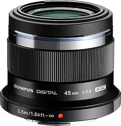 Front. Olympus - M.ZUIKO DIGITAL 45-45 mm f/1.8-22 Fixed Lens For E-M5, E-P3, E-P5, E-PL3 - Black.