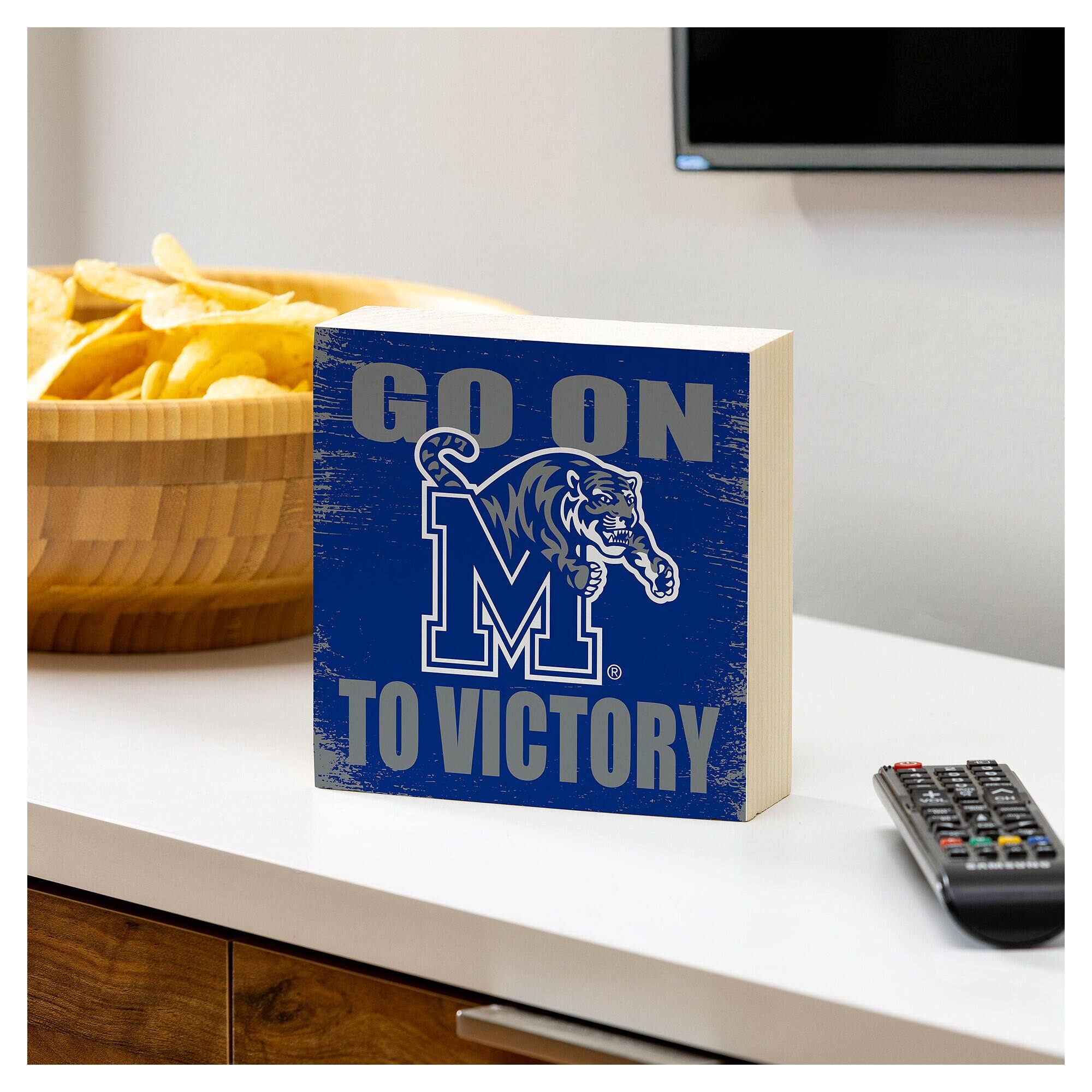 Alt View 2. Evergreen Enterprises - Memphis Tigers 6" Square Fan Chant Wood Block Shelf Sign - Multicolor.