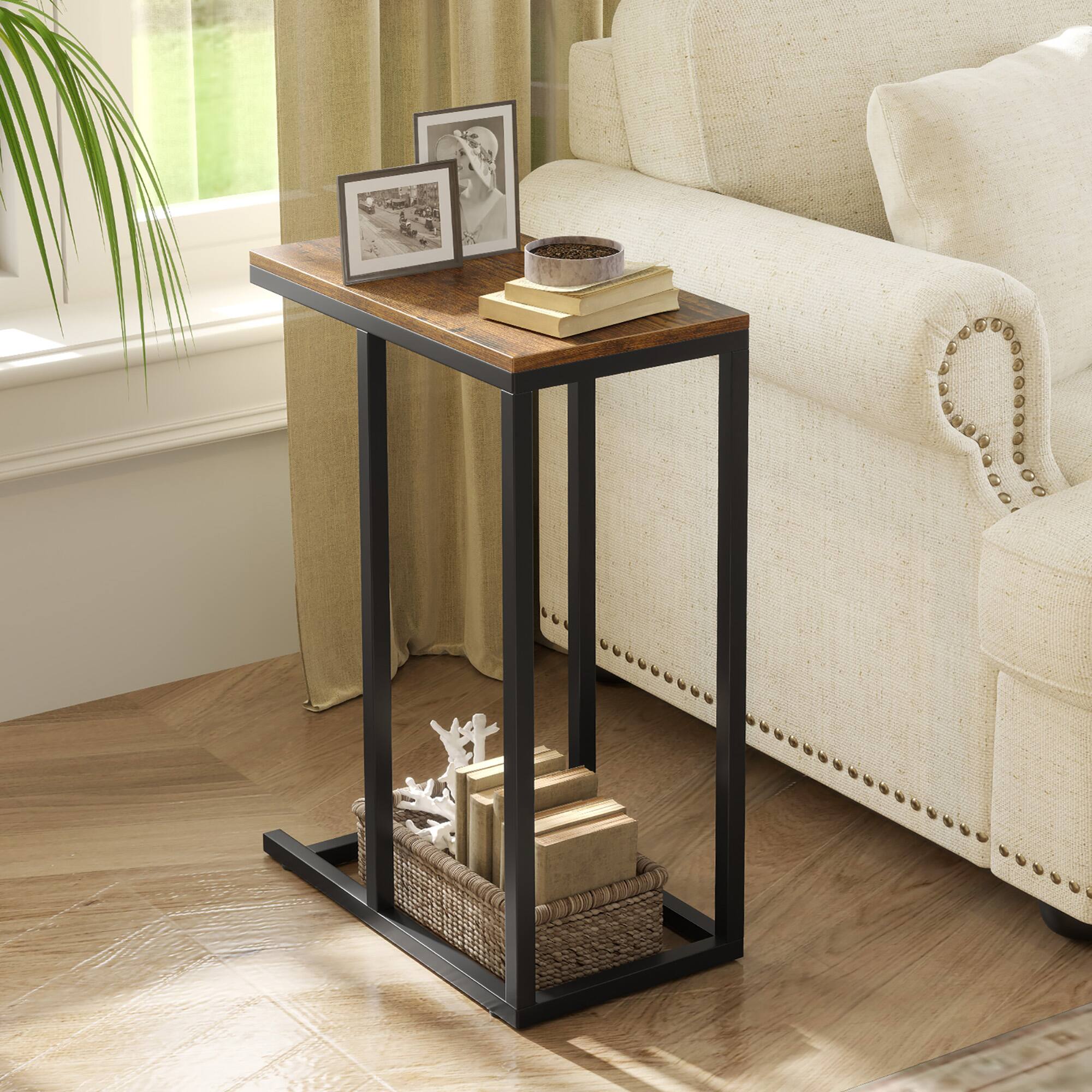 Alt View 3. Gymax - Gymax C-shaped End Table Modern Sofa Side Table w/ Adjustable Foot Pads Rustic Brown & Black - Rustic Brown, Black.