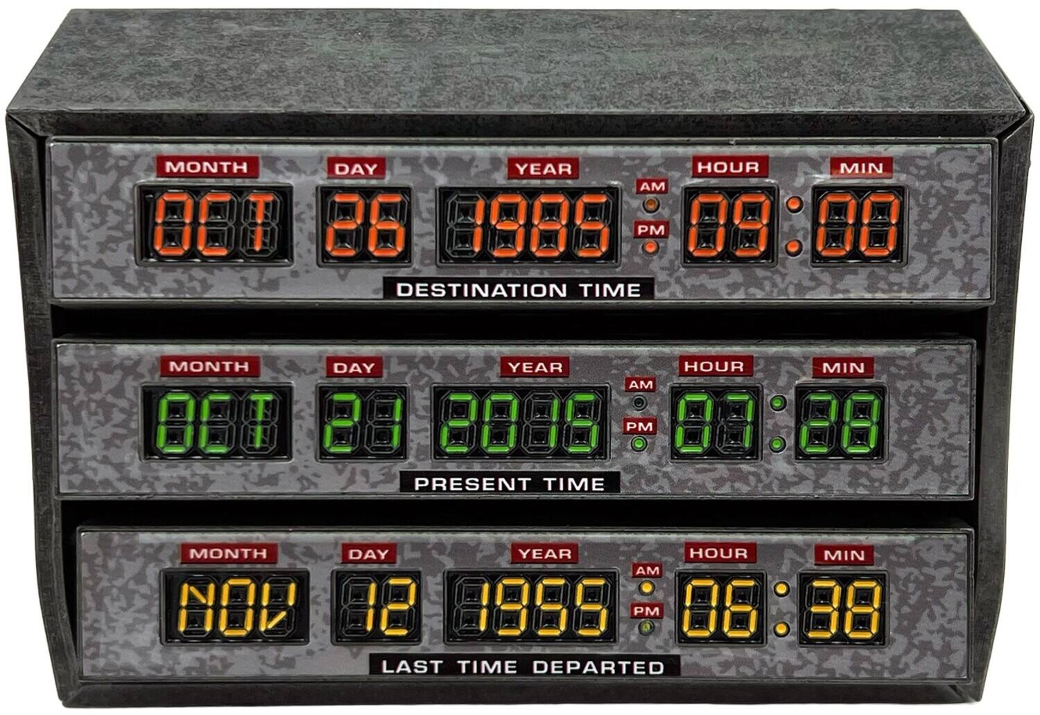 MONTH DAY YEAR HOUR MIN  
08 26 1985 09:00  
DESTINATION TIME  

MONTH DAY YEAR HOUR MIN  
08 28 8088 03:28  
PRESENT TIME  

MONTH DAY YEAR HOUR MIN  
NOV 12 1988 06:38  
LAST TIME DEPARTED