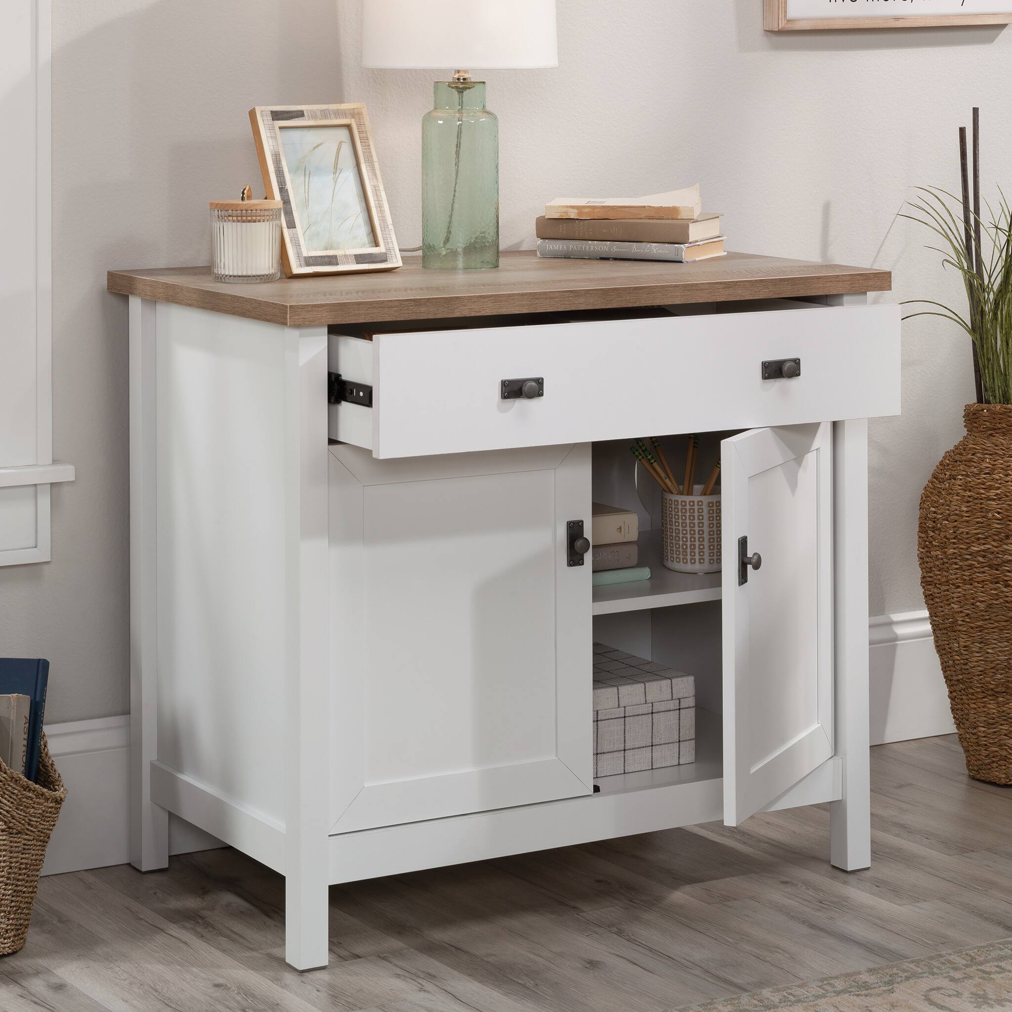 Left. Sauder - Cottage Road Library Storage Cabinet - White.