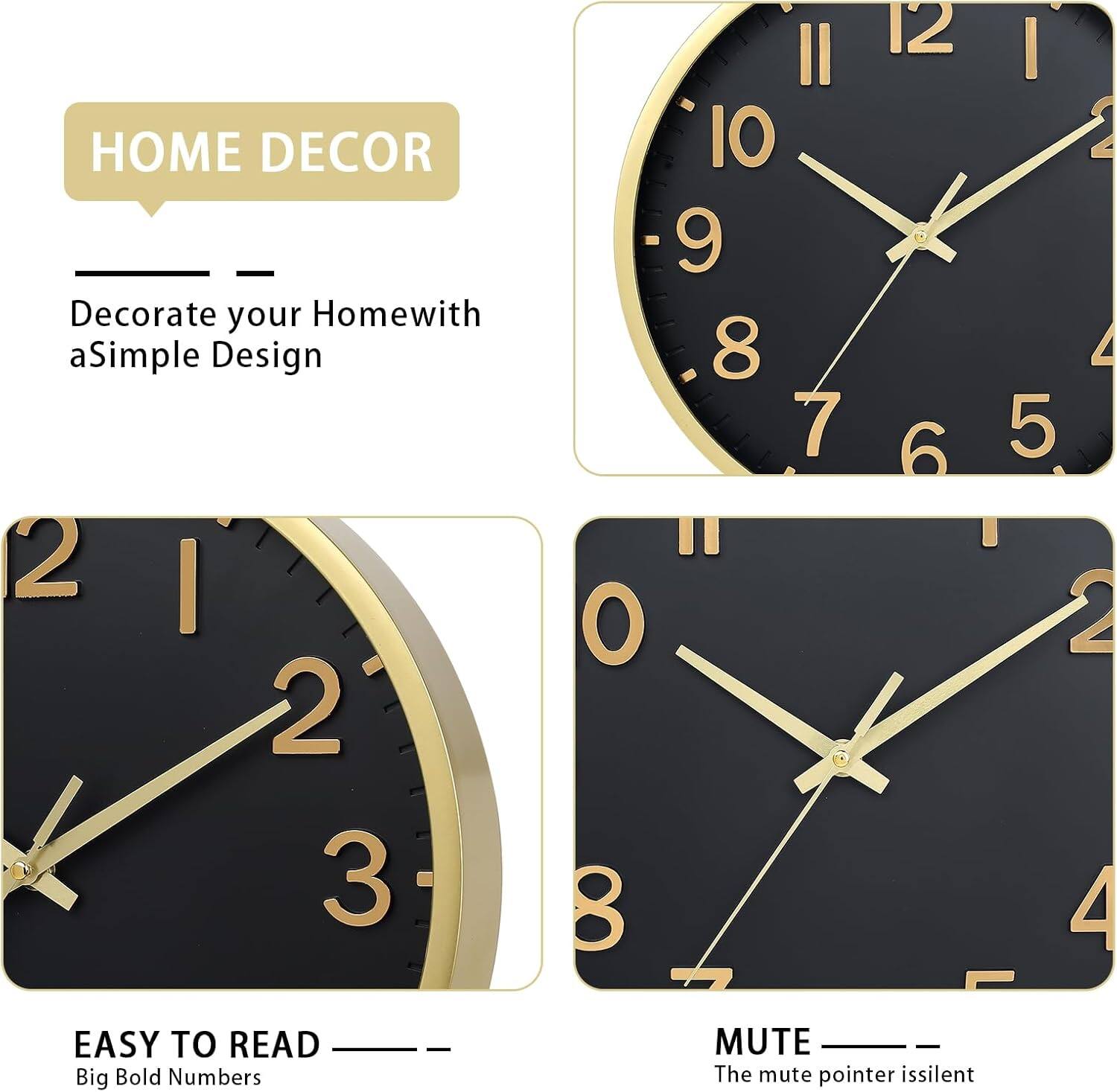 **HOME DECOR**  
Decorate your Home with a Simple Design

**EASY TO READ**  
Big Bold Numbers

**MUTE**  
The mute pointer is silent
