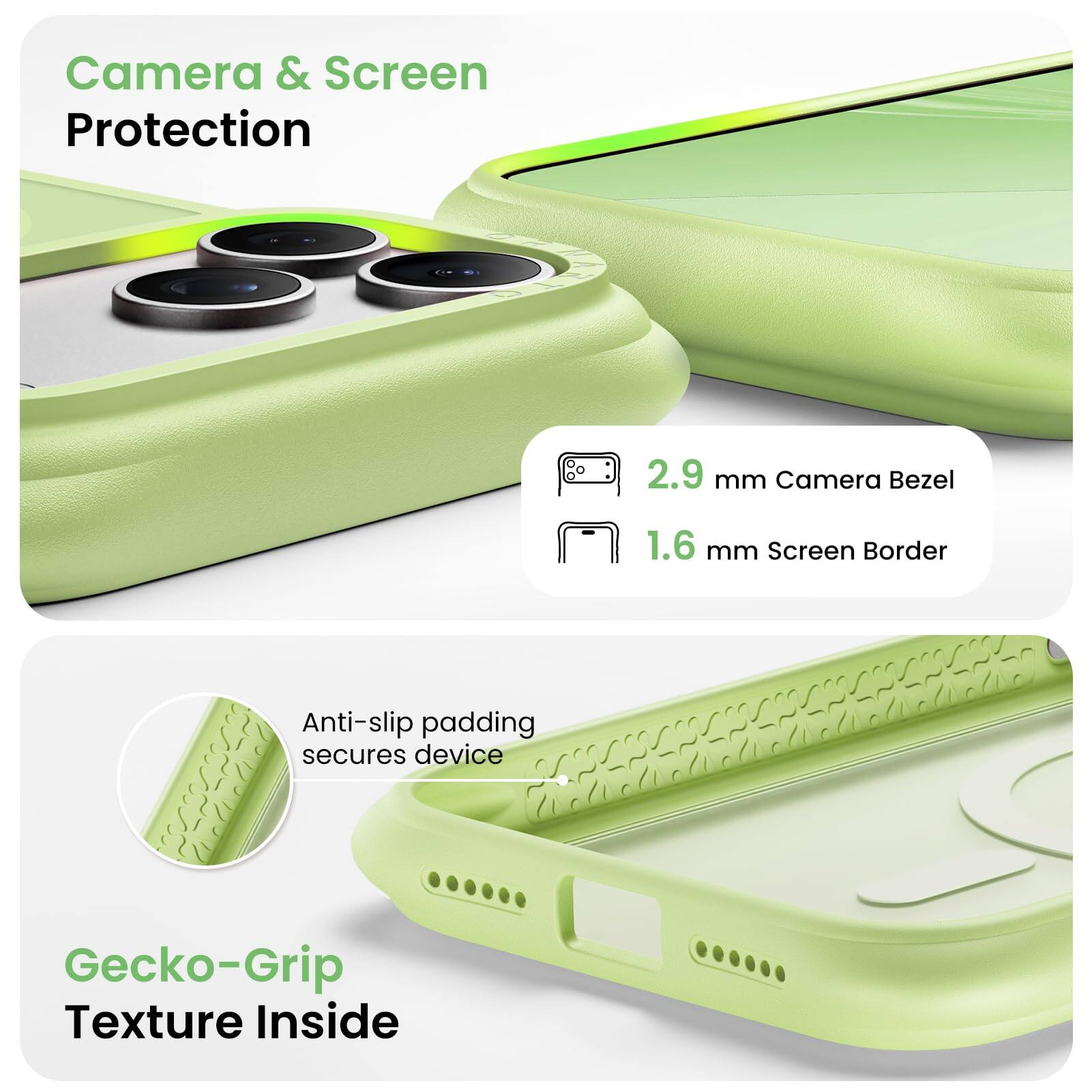 Camera & Screen Protection

2.9 mm Camera Bezel

1.6 mm Screen Border

Anti-slip padding secures device

Gecko-Grip Texture Inside