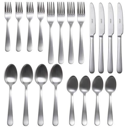 Front. Larder & Vine - 20-Piece Classic Flatware Set for 4, Made in Portugal from 18/10 Stainless Steel - Polished Silver.