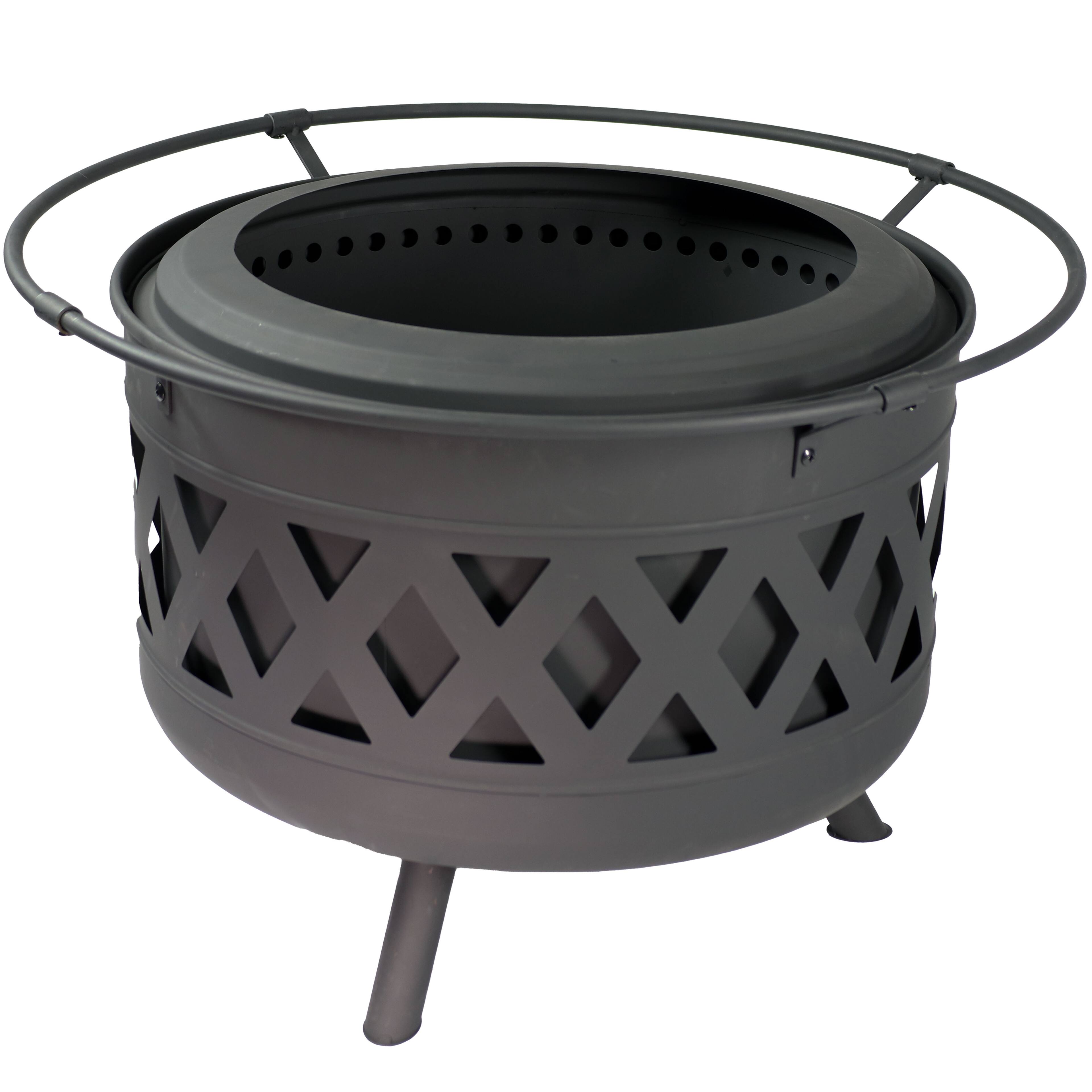 Alt View 4. Sunnydaze - 30 in Crossweave Smokeless Wood-Burning Fire Pit with Poker - Black.