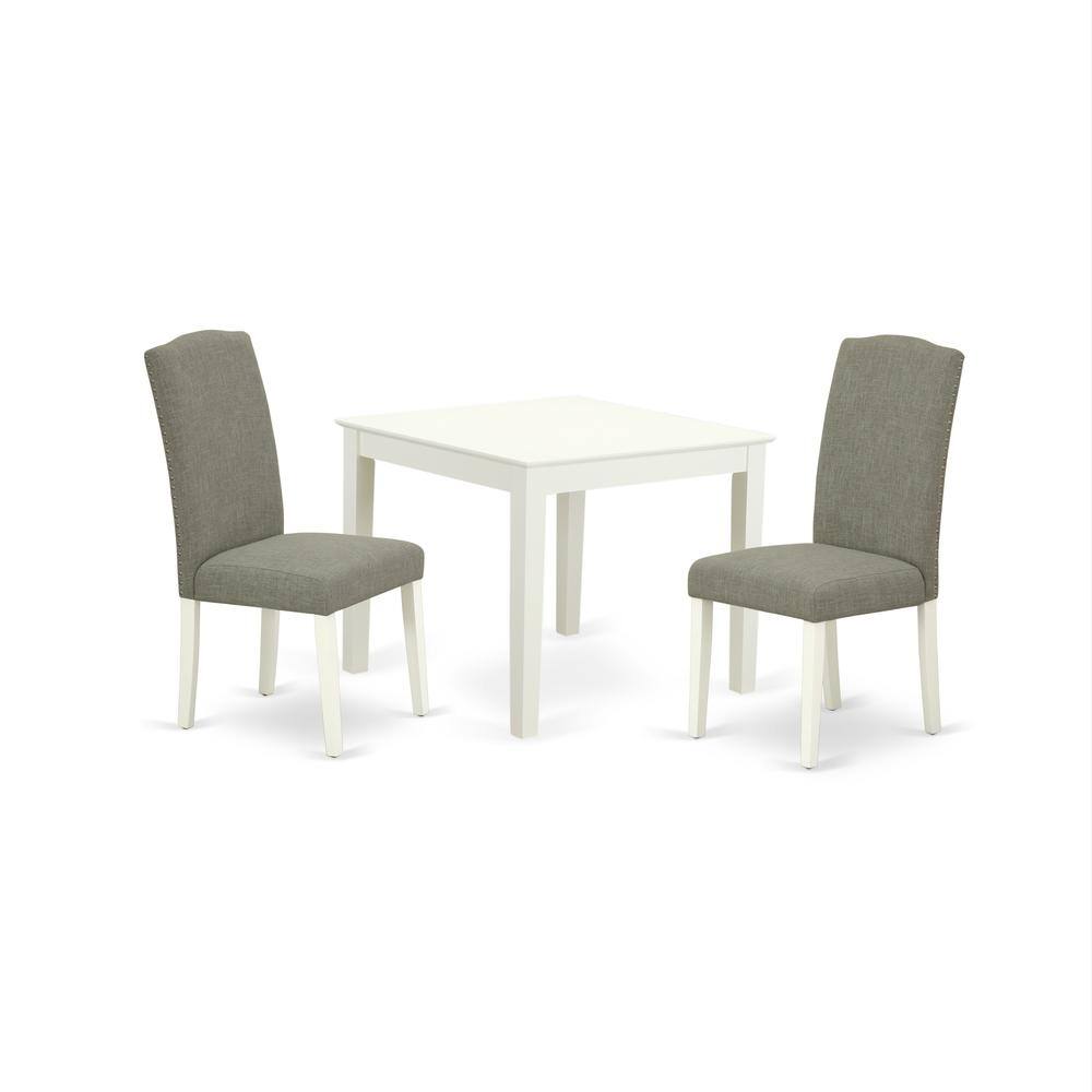 Back. East West Furniture - Dining Room Set Linen White - Brown.