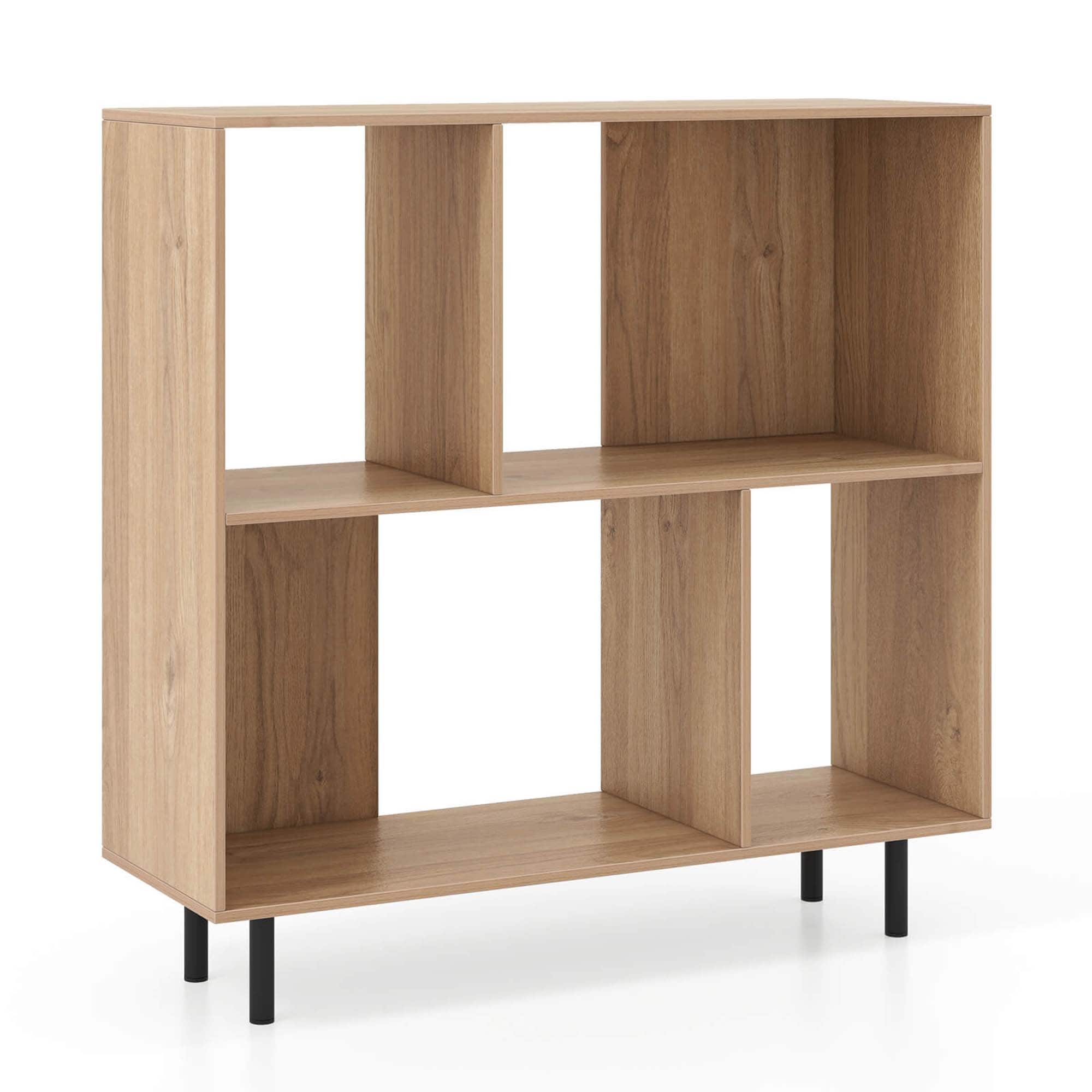 Front. Costway - Costway Open Shelf Bookcase Mid Century Modern Cube Bookshelf with 4 Compartments Natural - Natural.