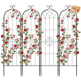 VEVOR - Garden Trellis, 60 x 15 inch Rose Trellis, 4 Packs Garden Flower Rose Trellises with Powder-Coated Finish & Convenient - Black