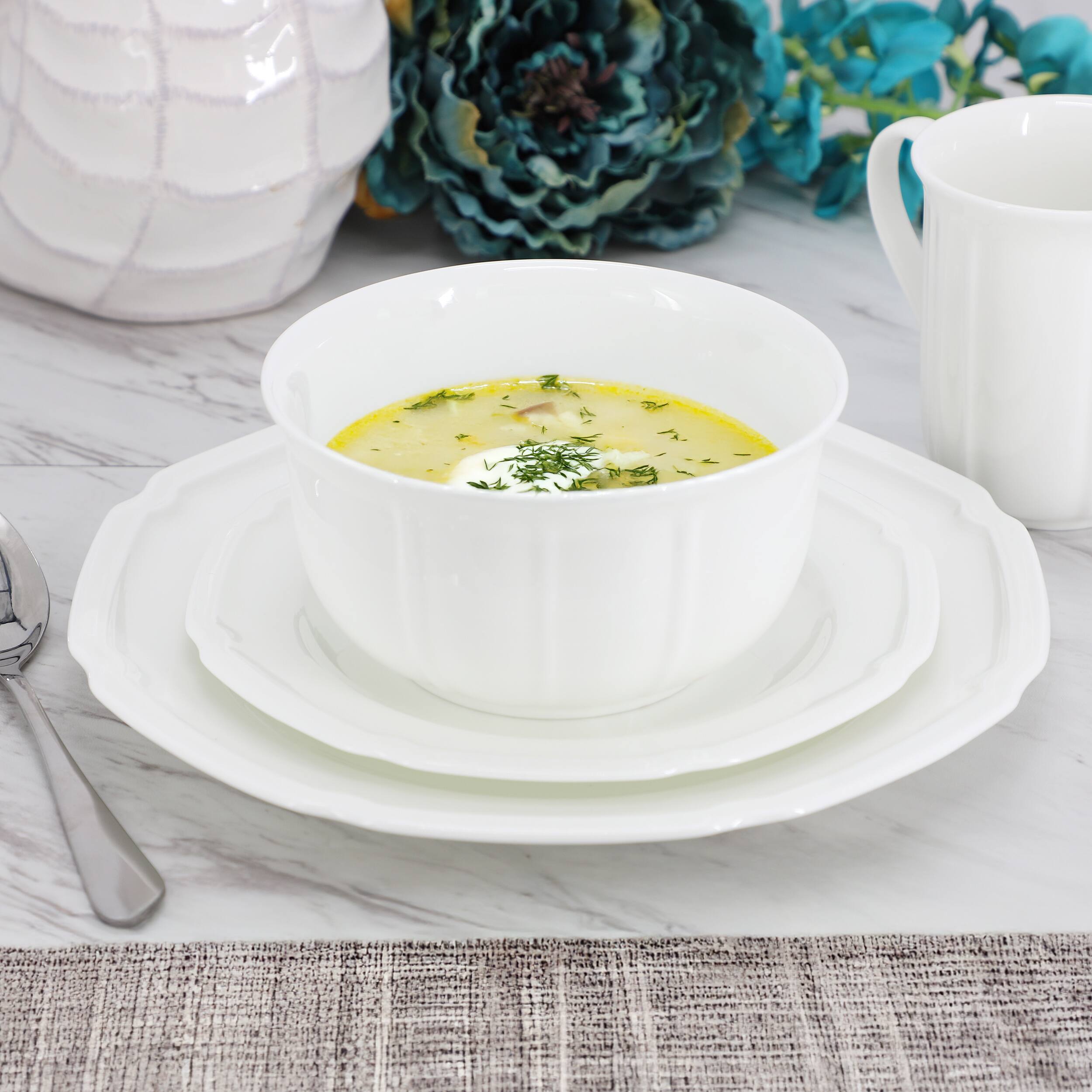 Alt View 6. Meritage - Meritage Bavaria 16 Piece Scallop Rim Bone China Dinnerware Set in White - White.