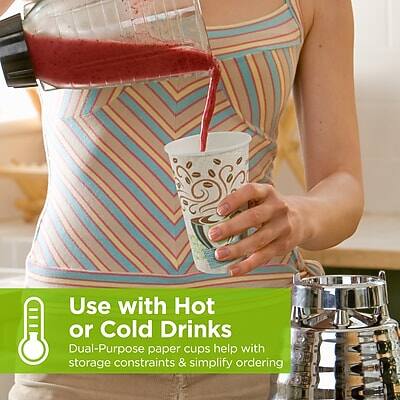 Use with Hot or Cold Drinks  
Dual-Purpose paper cups help with storage constraints & simplify ordering
