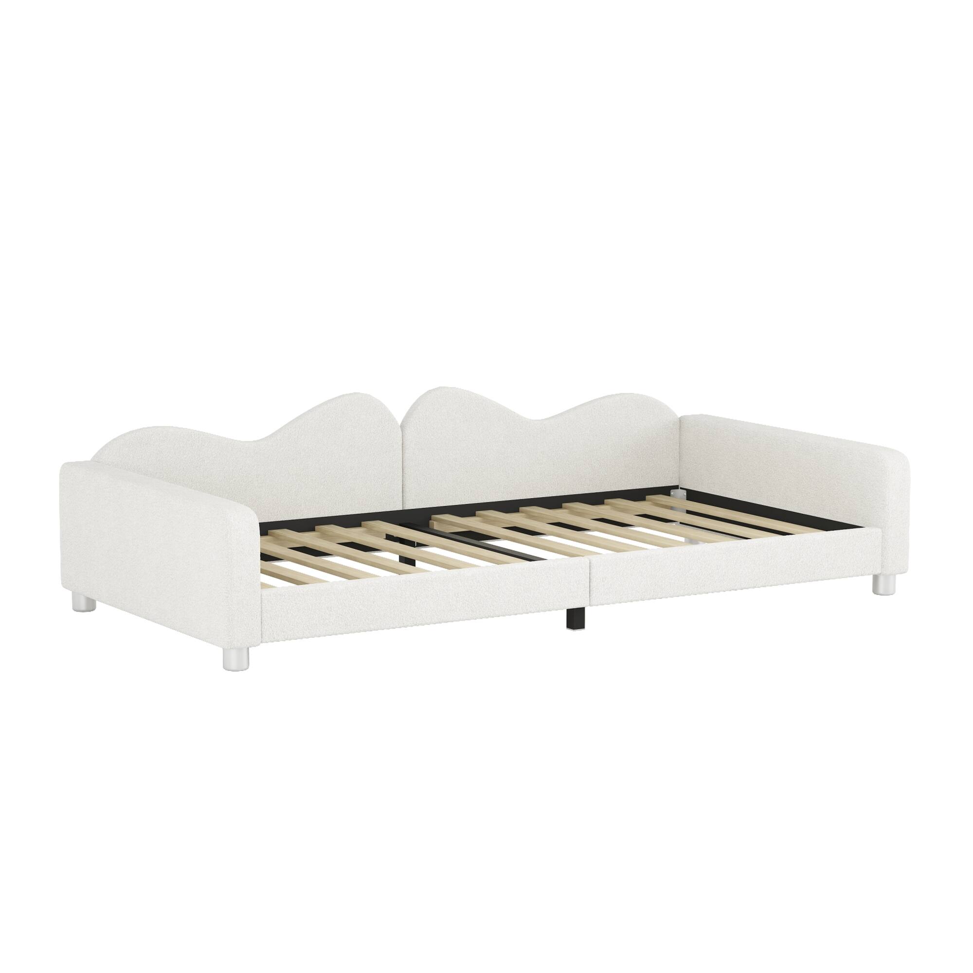 Alt View 6. GOODSILO - Twin Size Upholstered Sherpa Fabric Daybed with Cloud-Shaped Backrest Sofabed for Modern Home Decor - White.