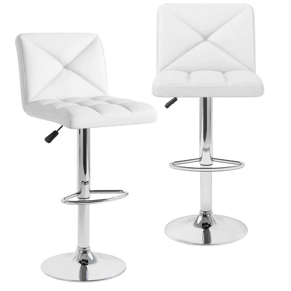 Kadyn - Kitchen Counter Bar Chairs, Bar Stools,PU Leather Upholstered Bar Stools Set of 2 with Back and Adjustable Height - White