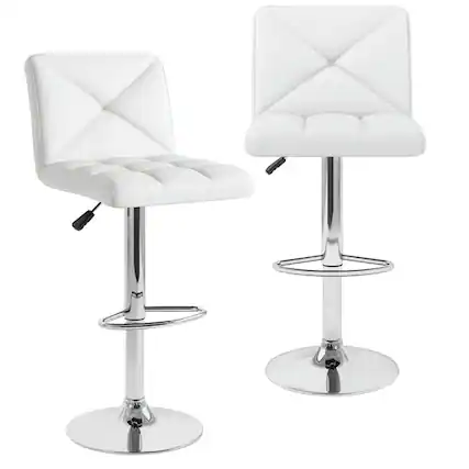 Front. Kadyn - Kitchen Counter Bar Chairs, Bar Stools,PU Leather Upholstered Bar Stools Set of 2 with Back and Adjustable Height-White - White.
