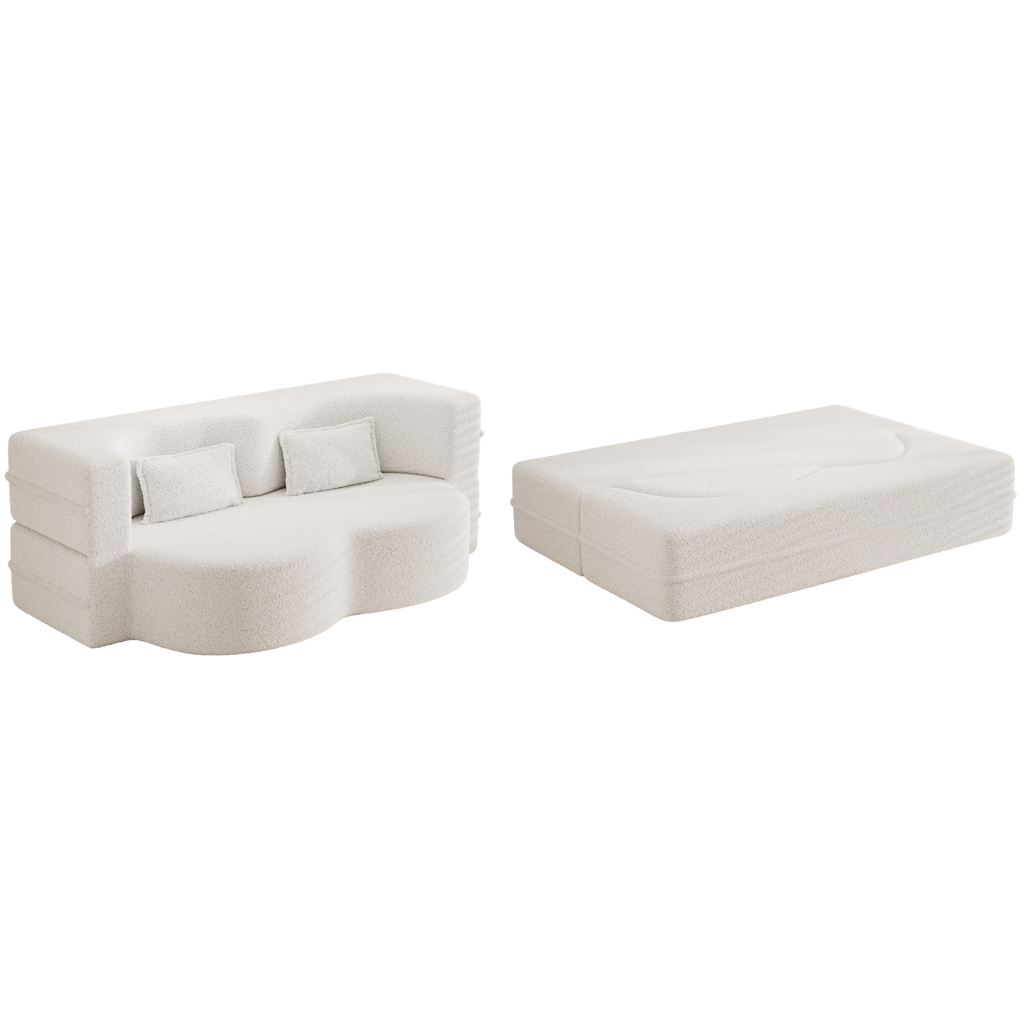 Alt View 8. GOODSILO - Convertible Floor Sofa Bed with 2 Pillows, Full Size Folding Mattress for Living Room and Guest Spaces - Beige+White.