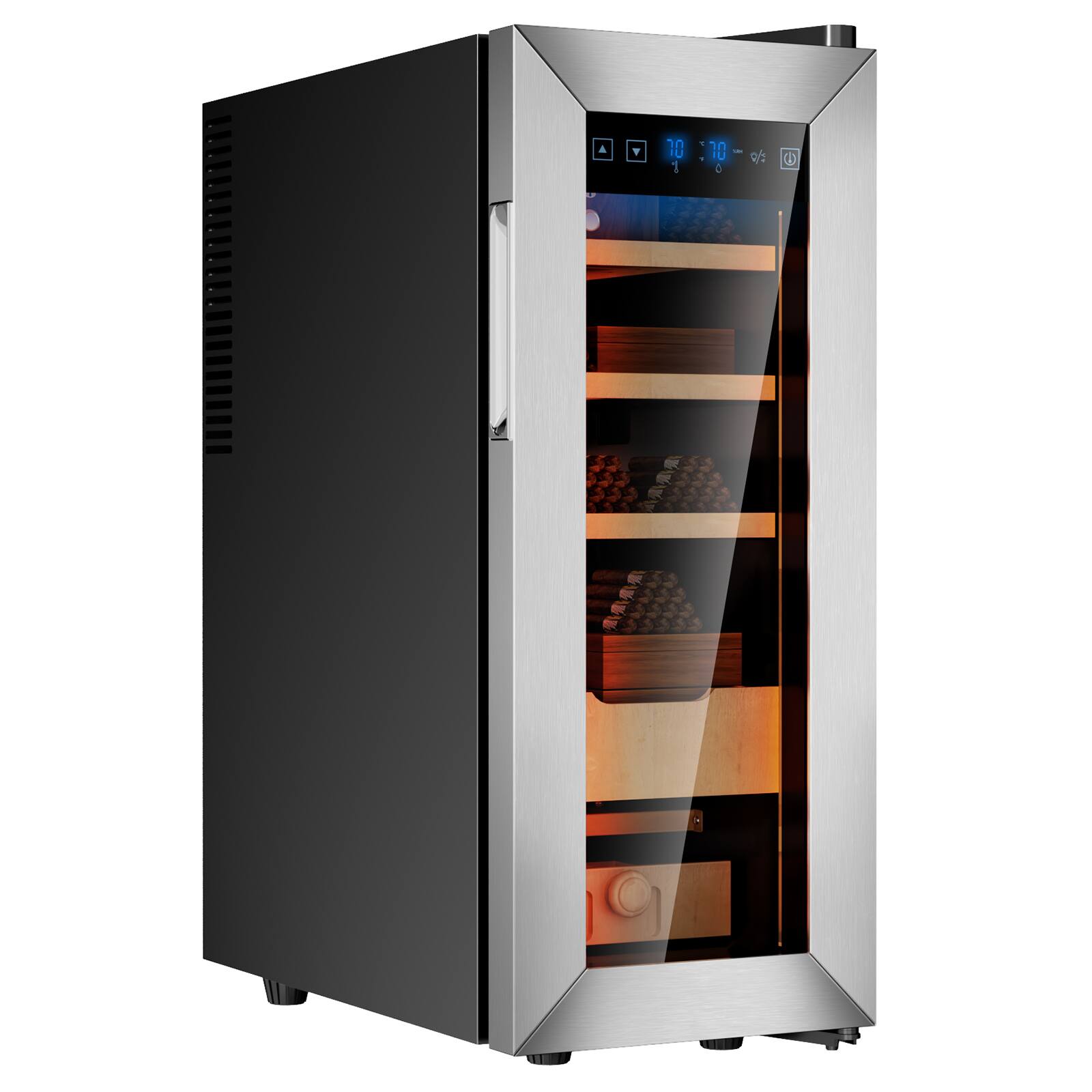 Front. KingChii - 35L Thermoelectric Cigar Humidor with Temp & Humidity Control, Cedar Shelves & Hygrometer (200 Capacity) - Silver.