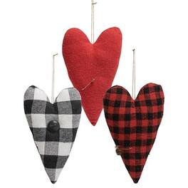 BreeBe - 3/Set - Primitive Heart Pillow Ornaments - Multicolor