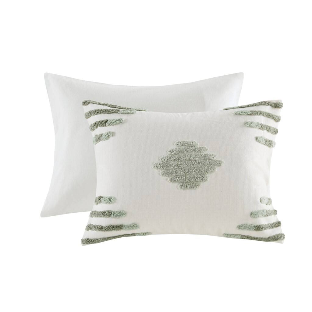 Alt View 4. Gracie Mills - Gracie Mills Mitch Modern Tufted Chenille 3-Piece Duvet Cover Set - Green/Ivory.