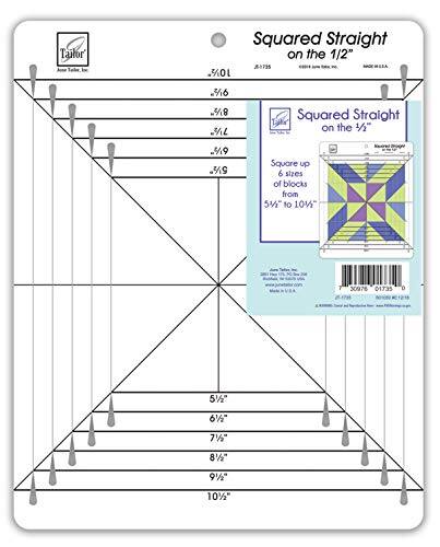 Tailor Squared Straight on the 1/2"  
3-1735  
10%2* 416 -418 3 Squared Straight on the 1/2" .4.9 51/2 Square up 6 sizes of blocks from 51/2 to 101/2"  
30976 01735 0 51/2 6/ 7/ 8%/ 91/2 10%  

Squared Straight on the 1/2"  
Square up 6 sizes of blocks from 51/2" to 101/2"  
30976 01735 0