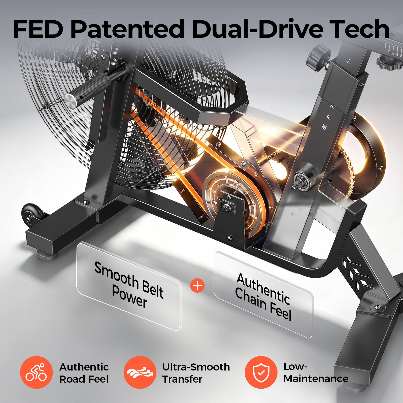 FED Patented Dual-Drive Tech

Smooth Belt Power

Authentic Chain Feel

Authentic Road Feel

Ultra-Smooth Transfer

Low-Maintenance