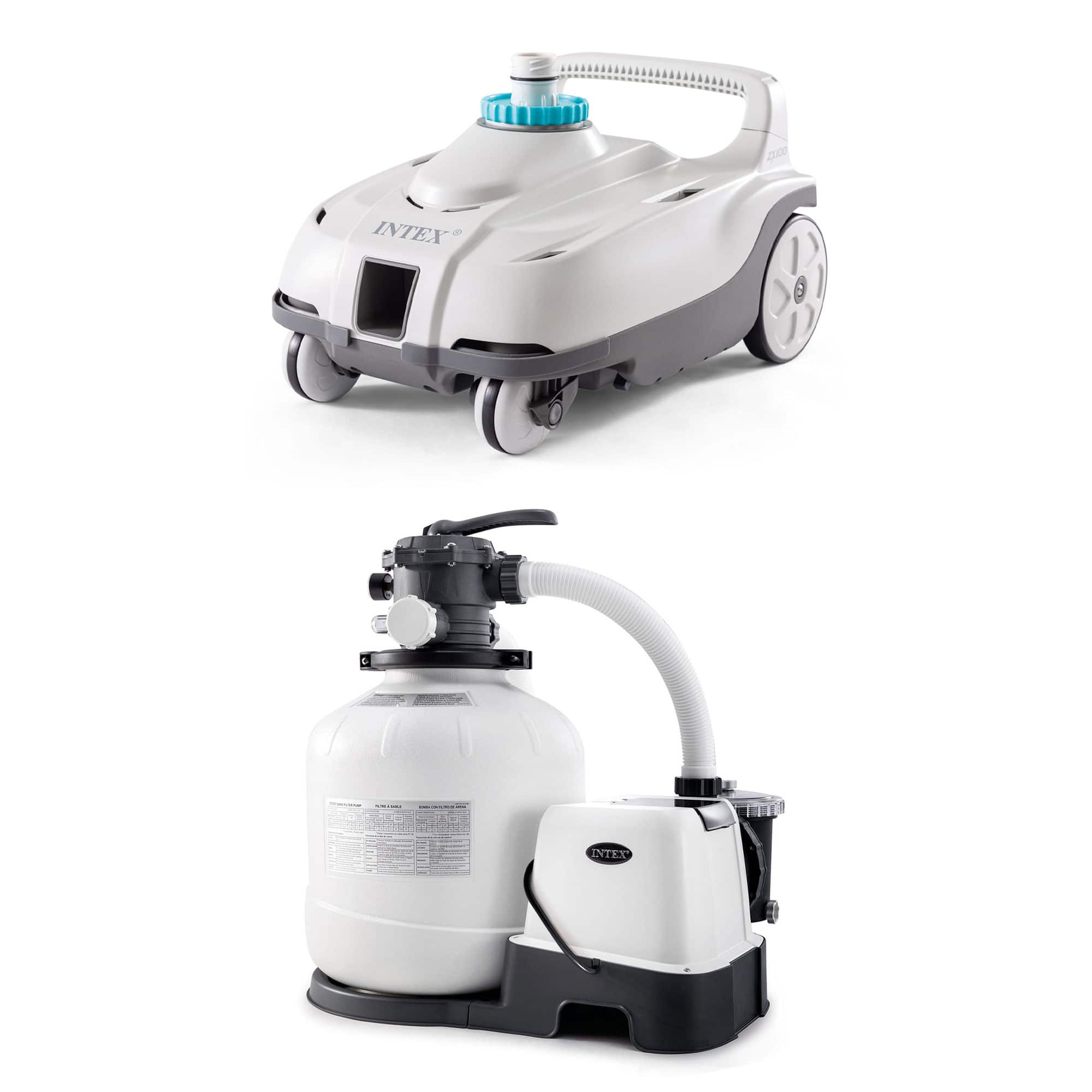 Intex - Automatic Pool Cleaner w/Krystal Clear Saltwater System & Sand Filter Pump - White/Gray