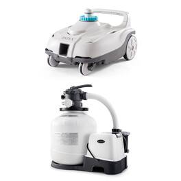 Intex - Automatic Pool Cleaner w/Krystal Clear Saltwater System & Sand Filter Pump - White/Gray