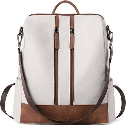 Front. Live At Space - CLUCI Leather Backpack Purse Women Convertible Large Travel Ladies Designer Fashion Casual College Shoulder - 0-3 Beige With Brown.