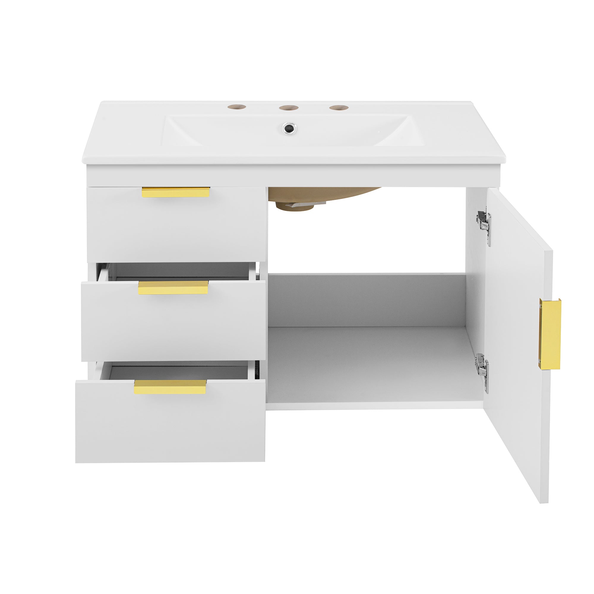 Alt View 10. Boyel Living - 30 Inch Wall Mounted Bathroom Vanity with Ceramic Sink and Drawers White - White.