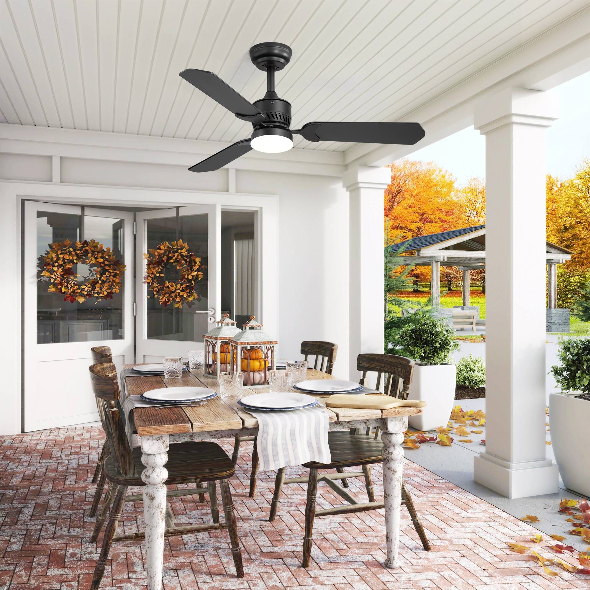 Back. Breezary - 42" Indoor Modern Ceiling Fan with Remote, 3 Blades, 3-Color Light, 6-Speed DC Motor, Timer, 4''/8'' Downrods - Matte Black.