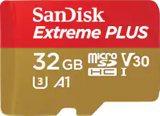 Front. SanDisk - Extreme PLUS 32GB microSDHC UHS-I Memory Card - Red/Gold.