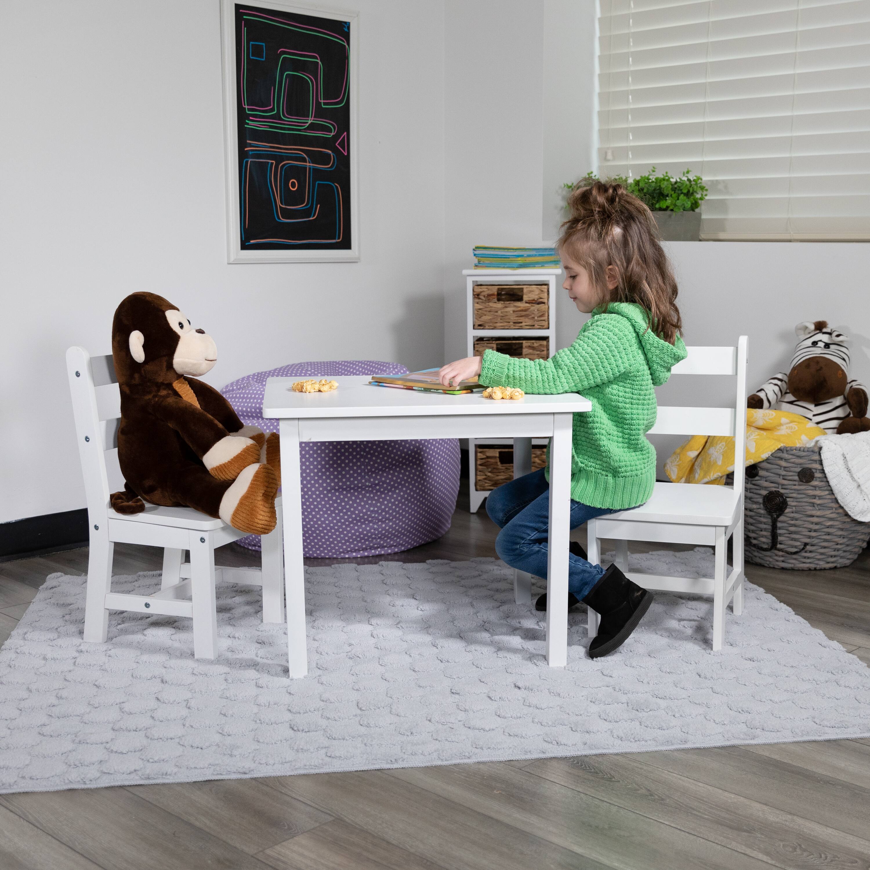 Alt View 12. Alamont Home - Kids Solid Hardwood Table and Chair Set for Playroom, Bedroom, Kitchen - 3 Piece Set - White.