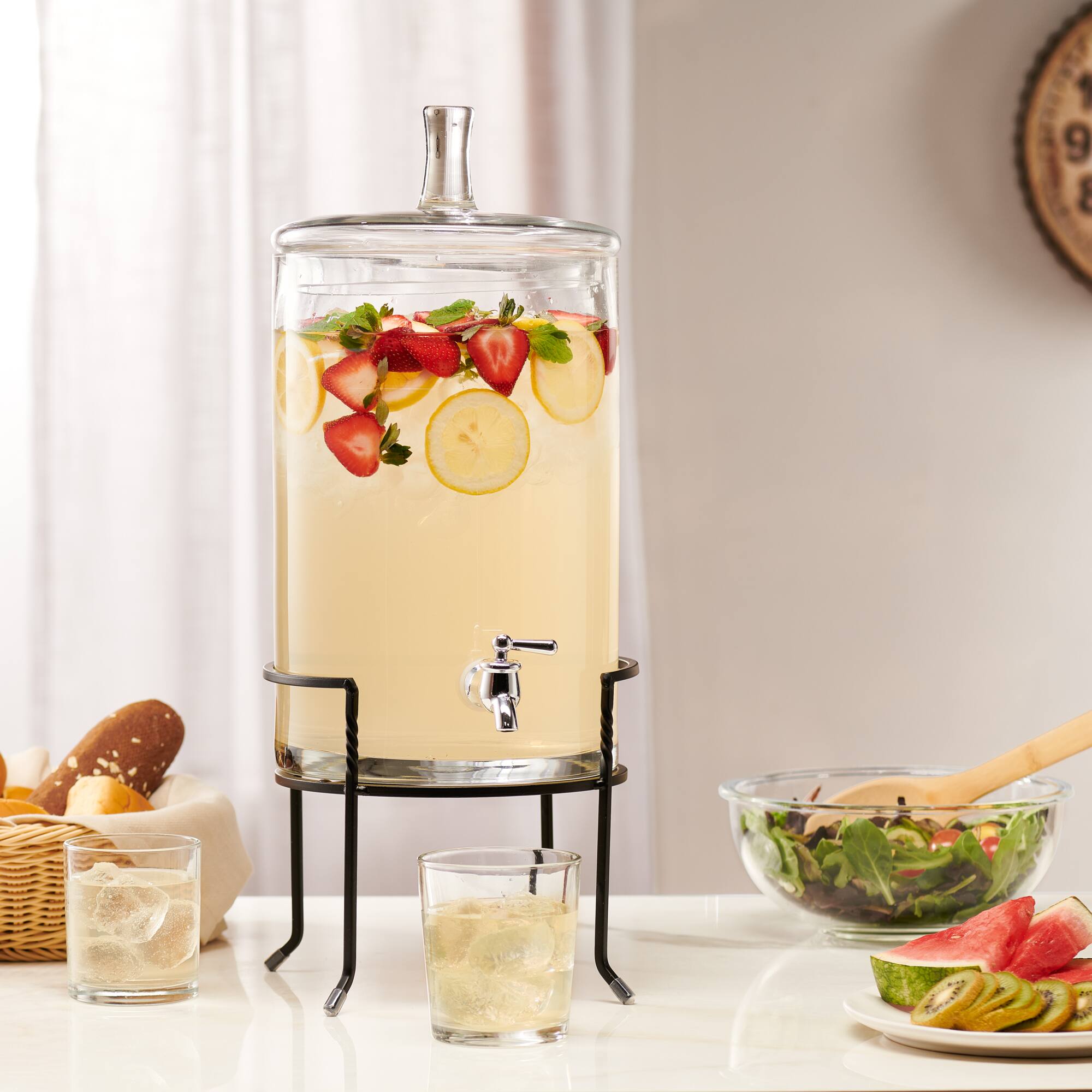 Back. Jay Import - Dispenser with Metal Stand 2.5 GAL - Clear.