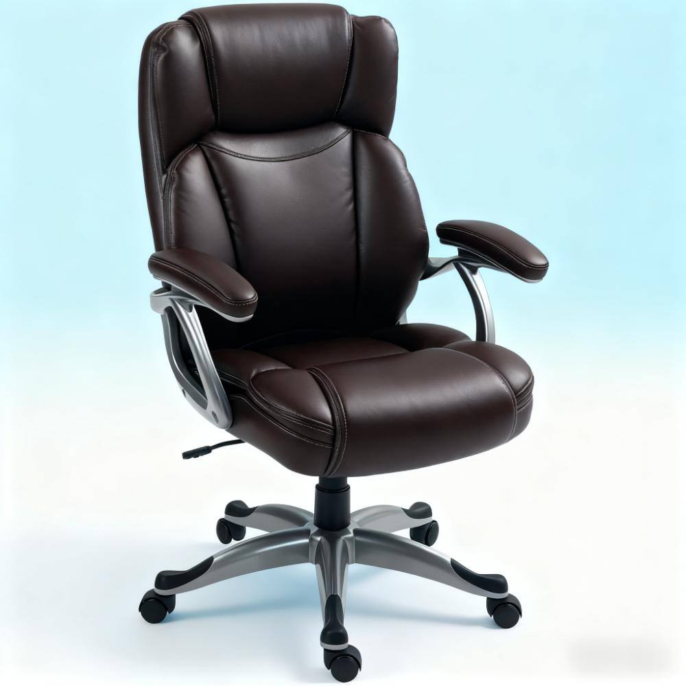 Angle. TinyHomie - Brown Premium Leather Ergonomic High Back Executive Office Chair Swivel Wheels - Brown.