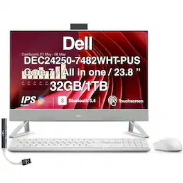 Dell - Upgraded - All-in-One 23.8 Touchscreen FHD Display (Intel Core 7 150U, 32GB, 1TB SSD, Win 11 Pro) w/USB Hub - White