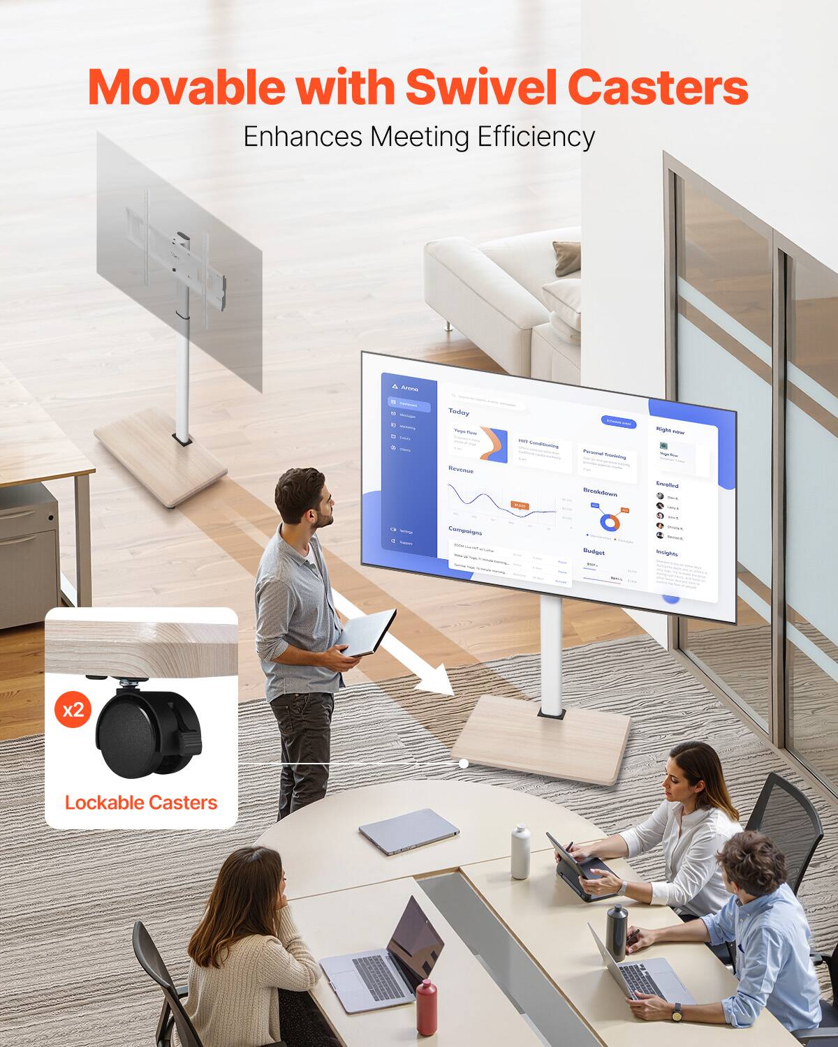 Movable with Swivel Casters Enhances Meeting Efficiency Lockable Casters x2