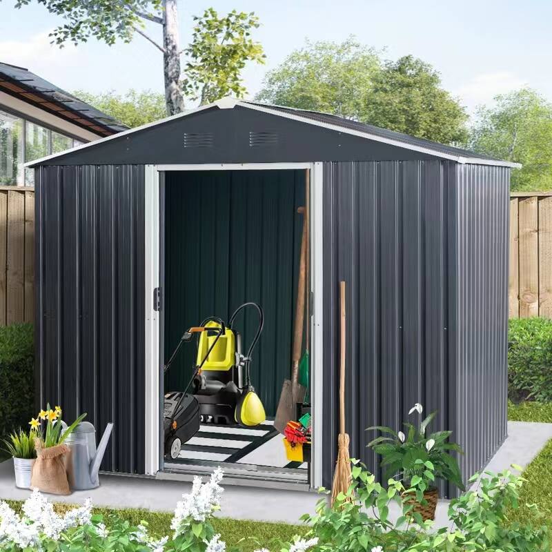 Left. Mondawe - 8ft x 6ft Outdoor Metal Storage Shed with Metal foundation - Black.