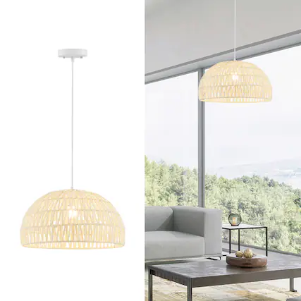 Front. Costway - Costway Paper Pendant Light Fixture with Adjustable Hanging Rope Available for E26 Bulbs - Beige.